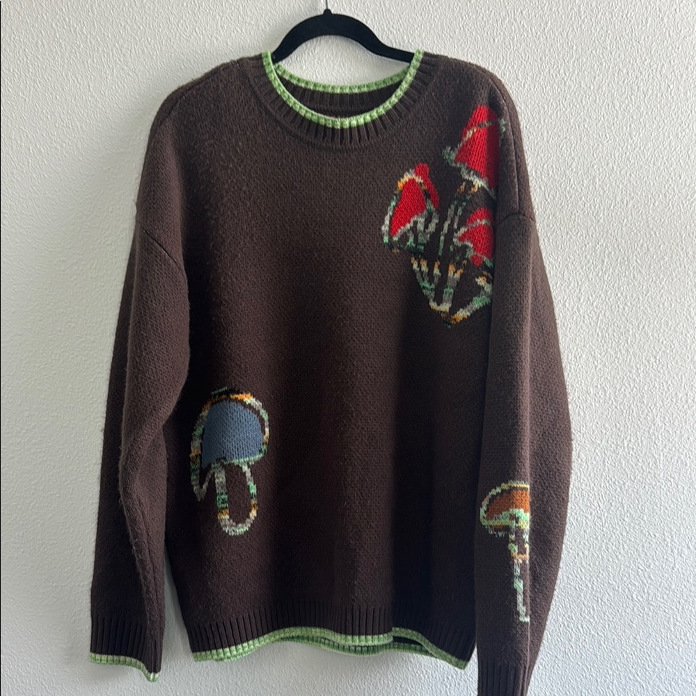 Urban Outfitters Brown Crewneck Sweater with Butterfly Motifs